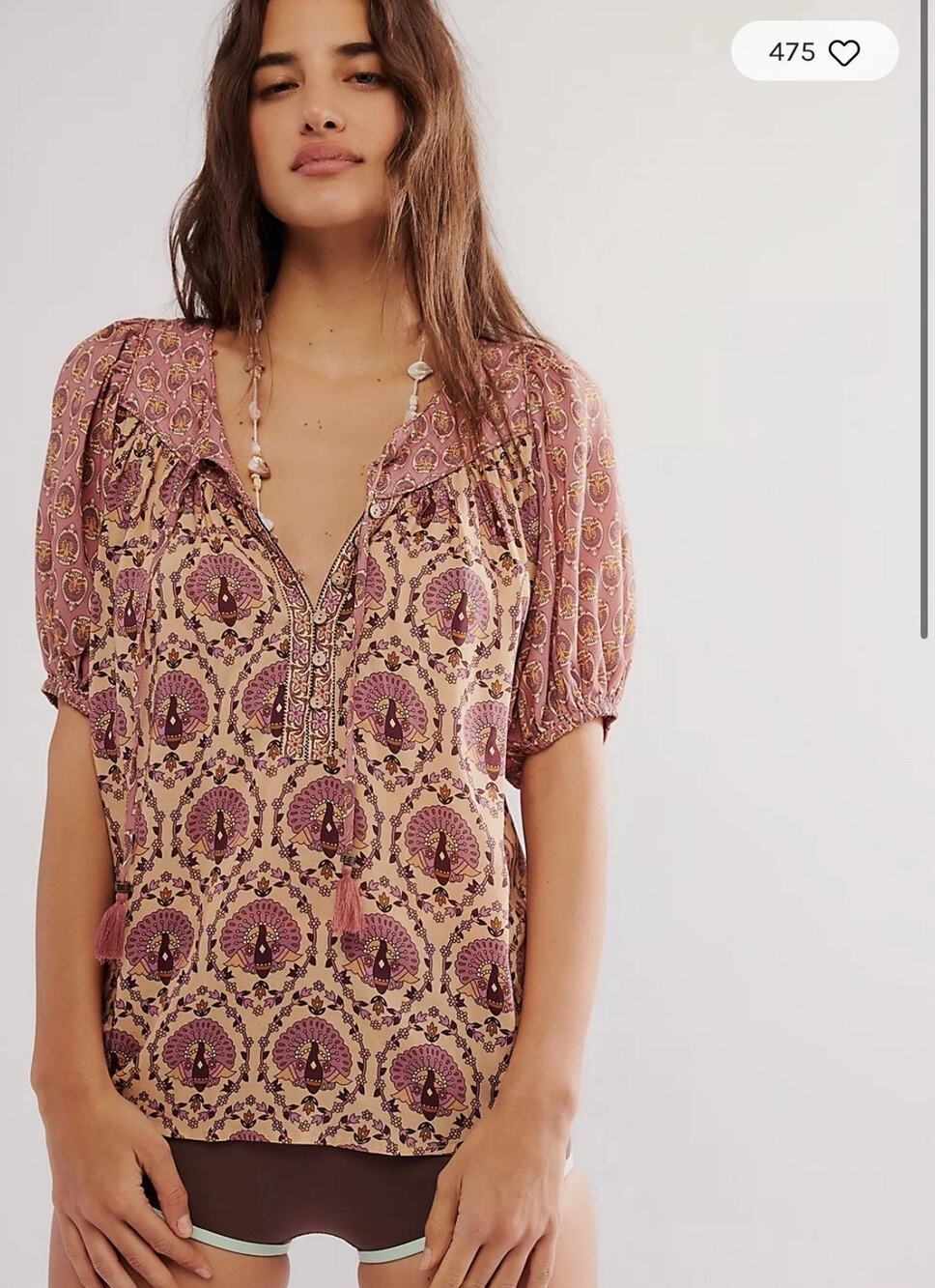 Spell Chateau Short-Sleeve Blouse Puffy Sleeve Boho Lightweight Grape Size Small